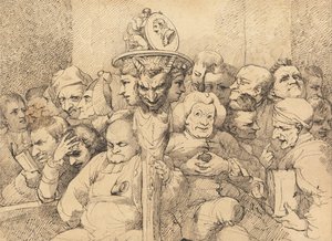 Personajes literarios reunidos alrededor del medallón de Shakespeare de John Hamilton Mortimer
